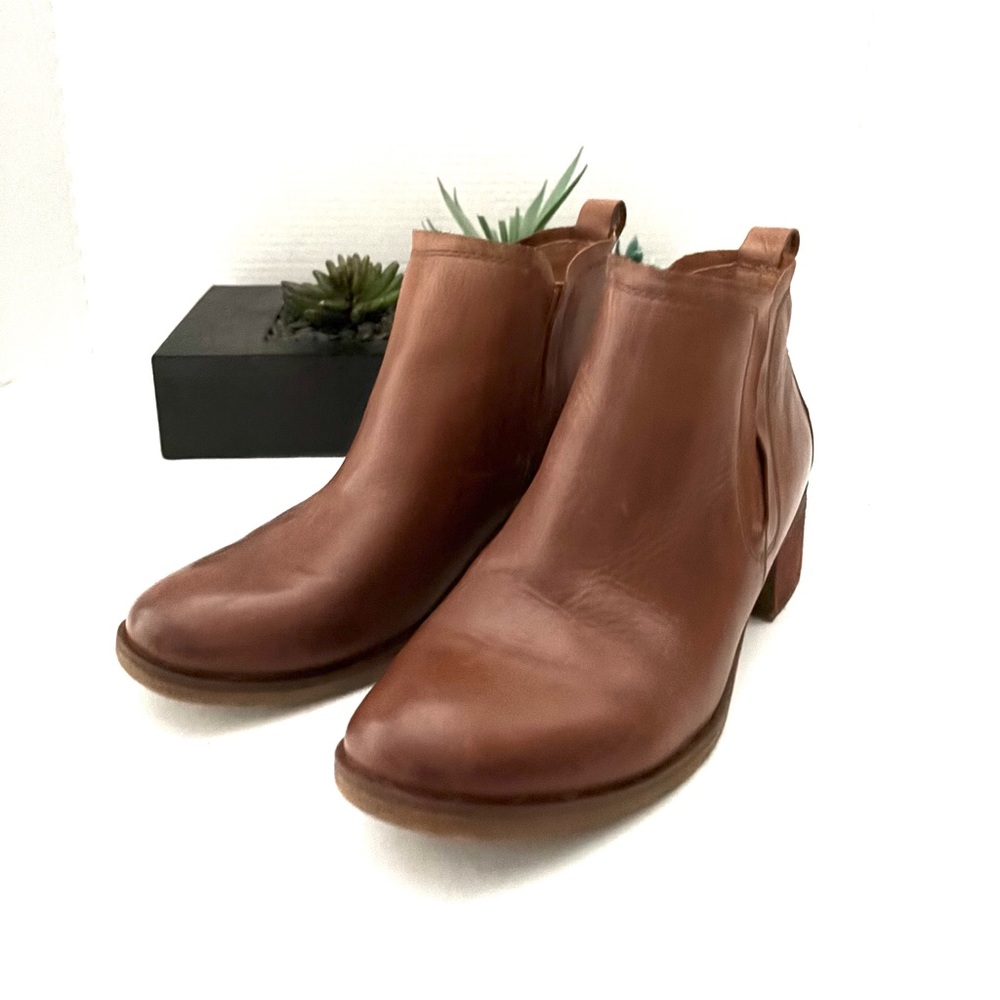 WOMENS KORKS KORK-EASE LEATHER ANKLE BOOTS COGNAC BROWN  SZ 9.5